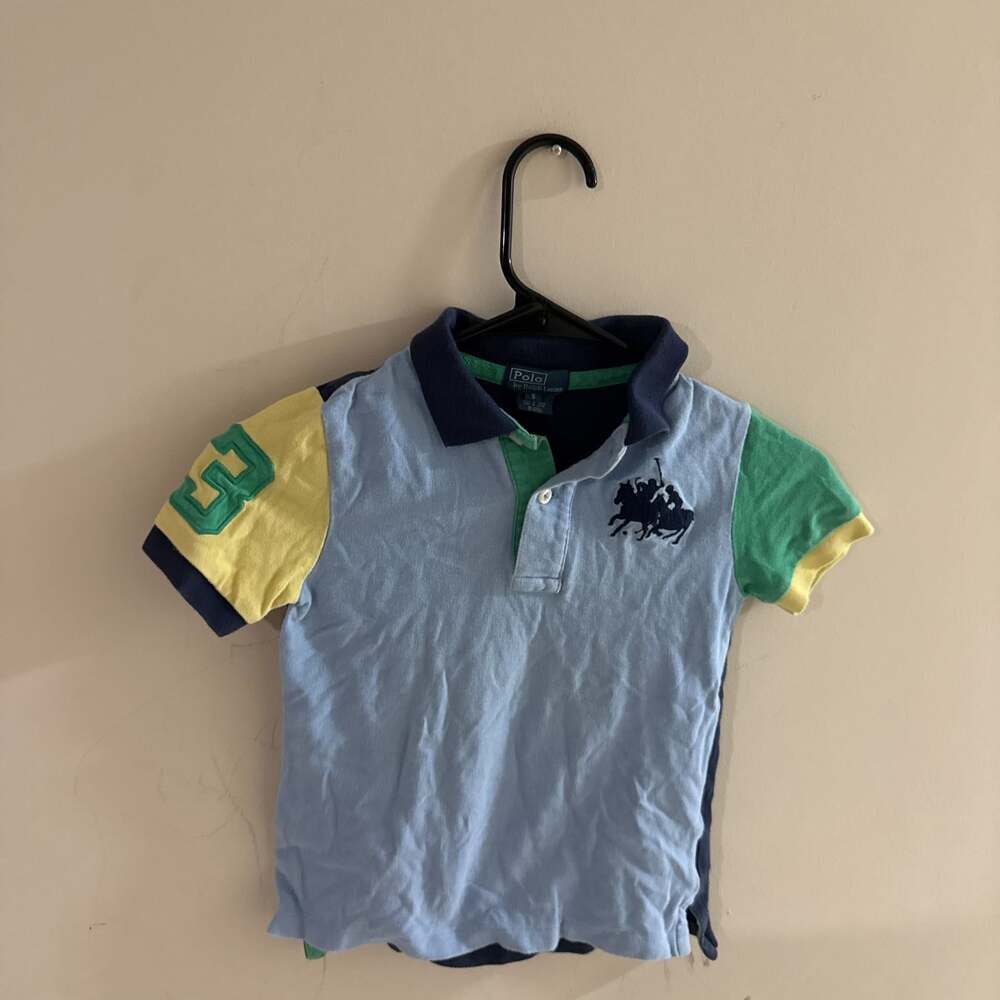 Polo Ralph Lauren Boys' Color Blocked Polo Shirt, Sz 5, Big Pony, "3" Sleeve - Picture 1 of 5